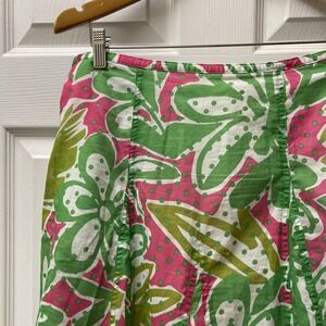 VTG Ruby Rd Flared Midi Skirt Women's Size 14P Lined‎ Cotton Pink & Green Floral